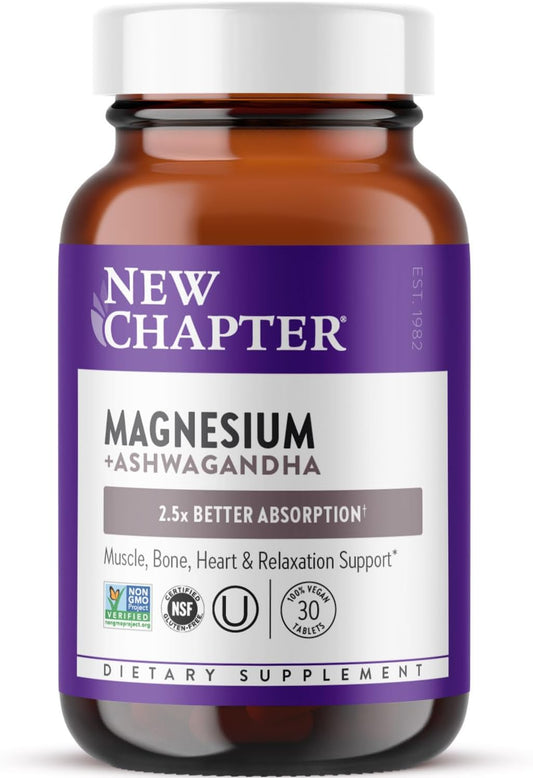 New Chapter Magnesium + Ashwagandha Supplement, 325 mg - 30 ct (1 Month Supply)