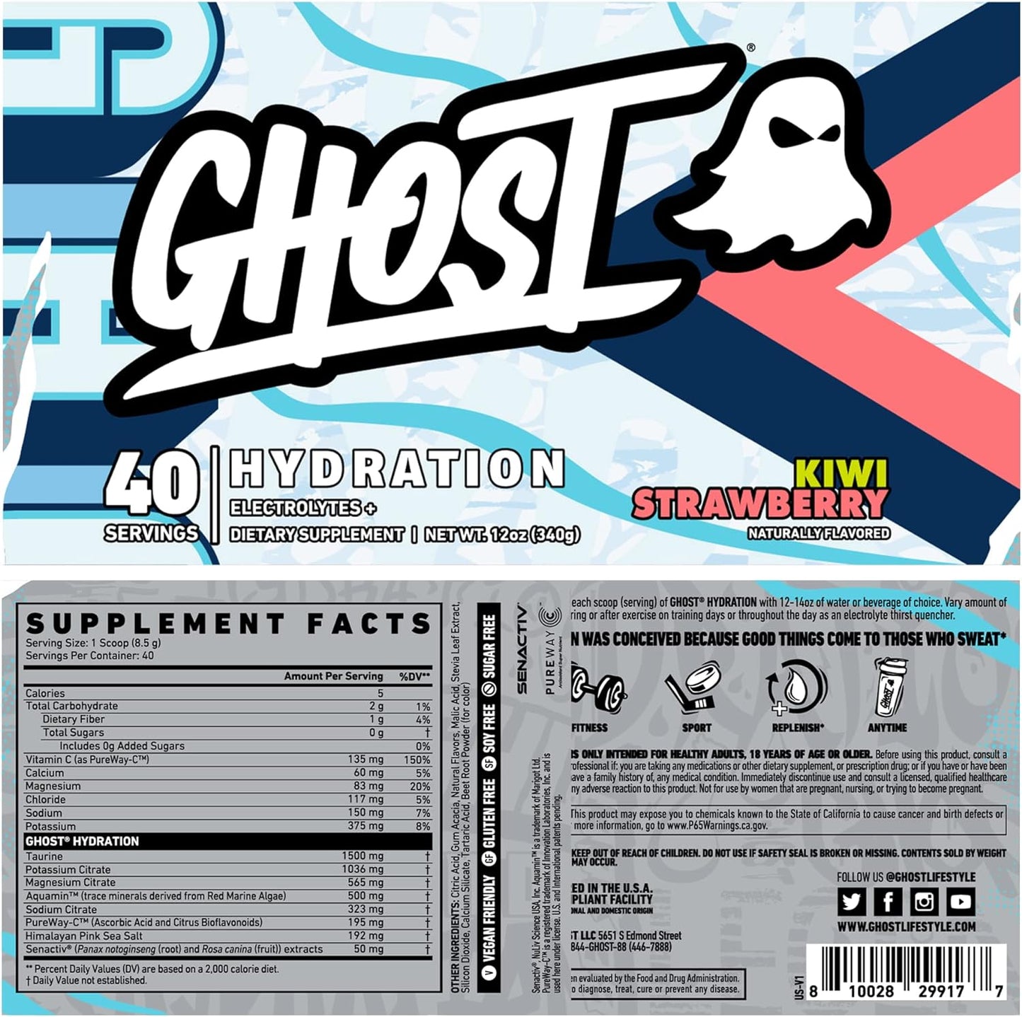 GHOST Hydration, Kiwi Strawberry, 40 Serv, Electrolyte Powder