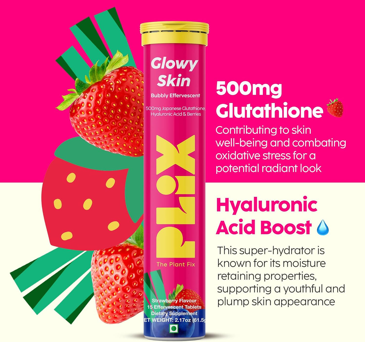 PLIX - THE PLANT FIX Glutathione Tablets With Vitamin C | 15 Collagen Supplements |500mg L-Glutathione